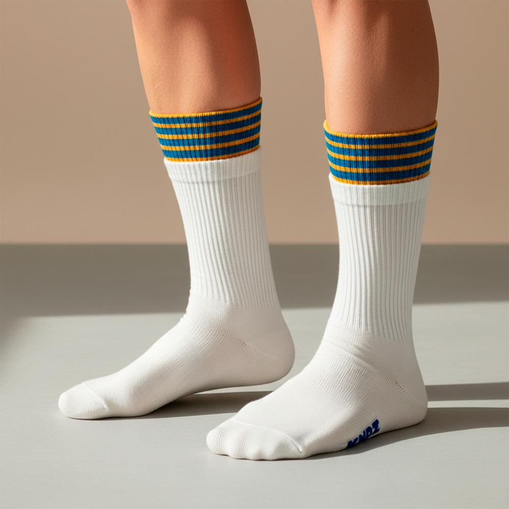Cream Stripe Double-Cuff Socks