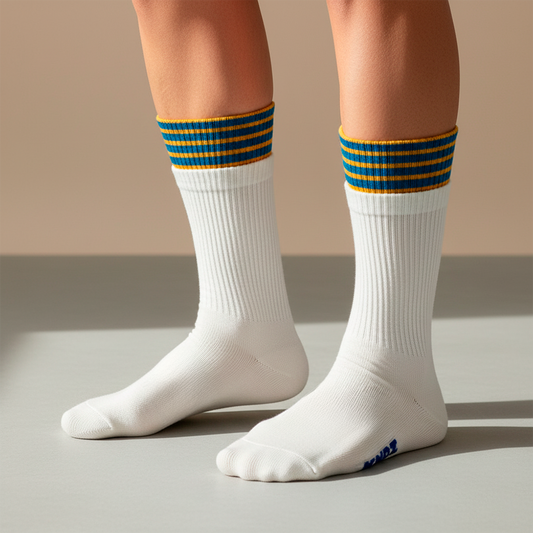 Cream Stripe Double-Cuff Socks